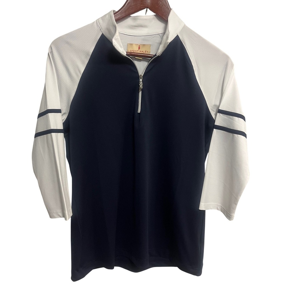 Sport Haley Womens Navy White Colorblock 1/4 Zip Golf Top Owl Pull Size M